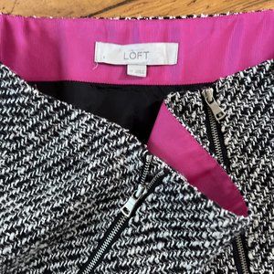 Ann Taylor Loft 12 Knit Black White , Pink Zipper Skirt Suit Winter Like Tweed
